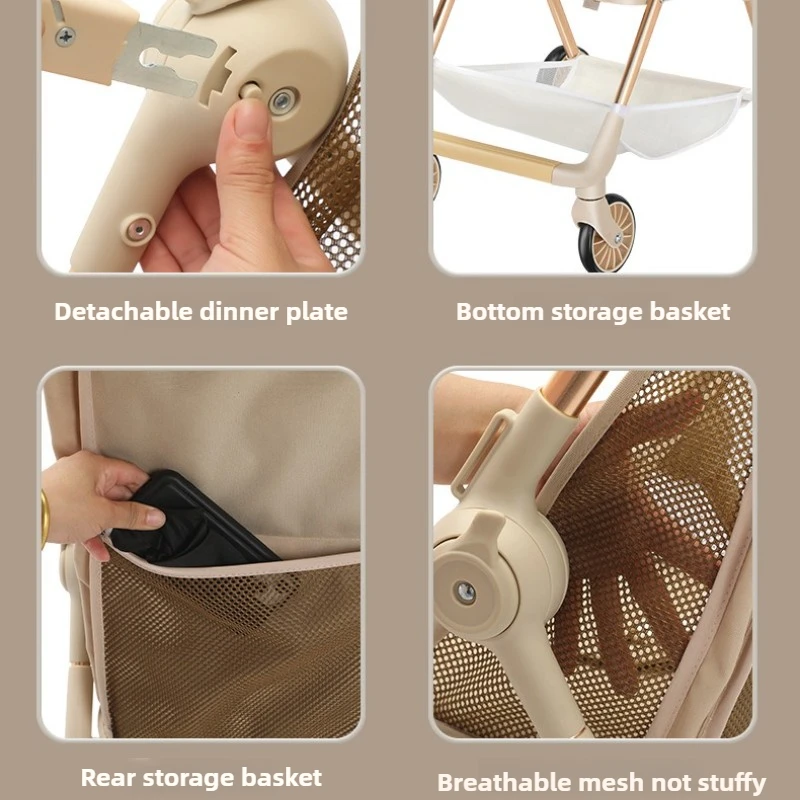 ‌ Cochecito de aleación de aluminio de alta visión: pliegue compacto, arnés de seguridad de 3 puntos, 360 °   Ruedas giratorias, vagón para bebés listo para viajar - imagen 4