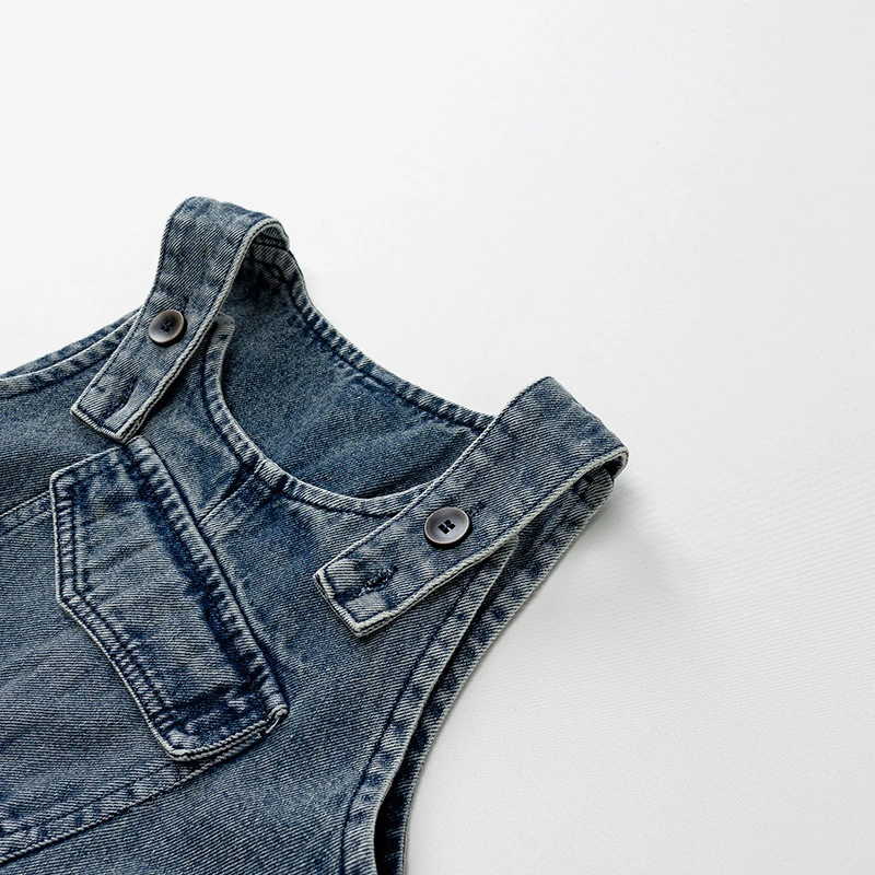 MILANCEL nuevo otoño niños general 1-6T Color sólido Bolsillo grande niñas Jeans versión coreana suelta niños Denim pantalones azules - imagen 4