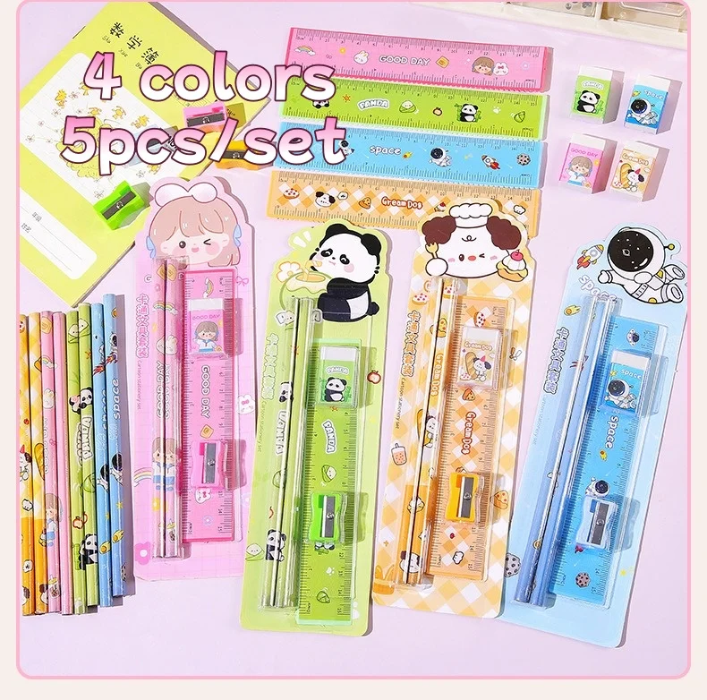 5 unids/set lindo lápiz de dibujos animados papelería conjunto niños estudiante volver a la escuela suministros de papelería Premio Kawaii para niños - imagen 2