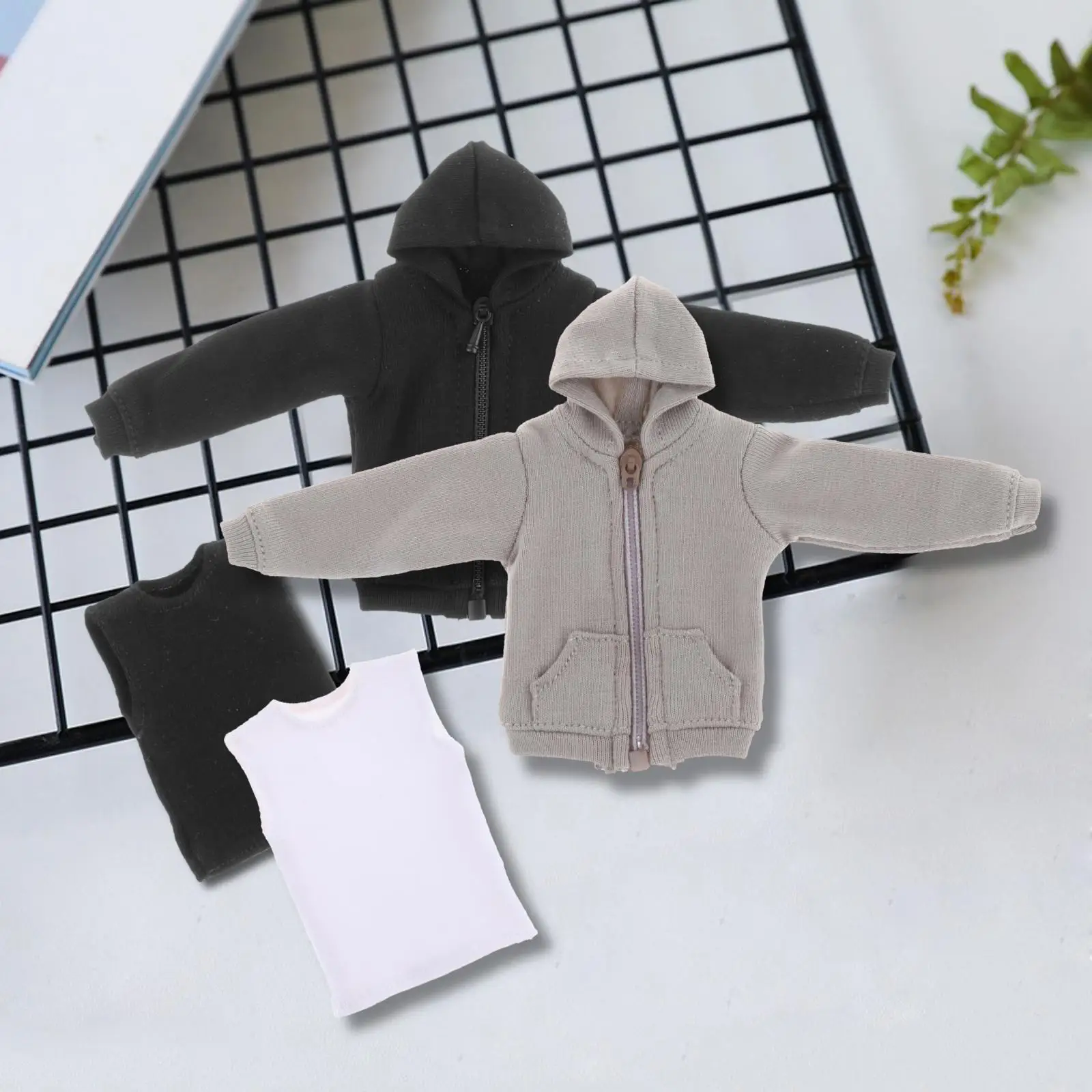 1/12 Scale Figure Doll Clothes Vest Hooded Sweatshirts Casual Full Suit Miniature for 6inch Male Soldier Figures Dolls Dress up