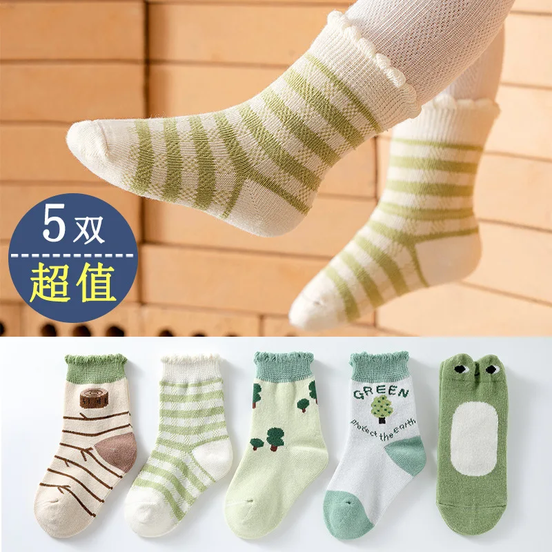 Calcetines antideslizantes de algodón para niños y niñas, medias transpirables de oso de dibujos animados, mantiene el calor, para otoño e invierno, lote de 5 pares - imagen 3