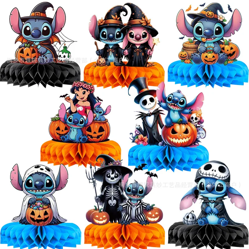 8 Uds. Centros de mesa de panal de punto de Disney, decoraciones de mesa para fiesta de Halloween, adornos de panal de escritorio 3D, decoración para fiesta de Halloween