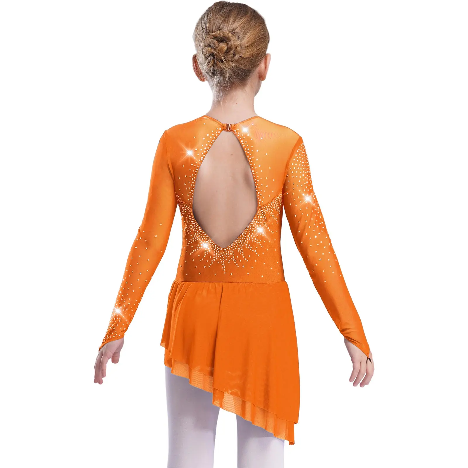 Leotardo de patinaje artístico con strass manga larga para niña