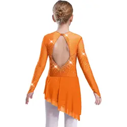 Leotardo de patinaje artístico con strass manga larga para niña