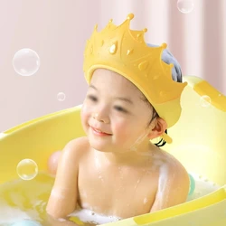 Gorro de ducha impermeable para niños, gorro de champú para niños, protector de orejas, ojos, corona de baño de silicona ajustable