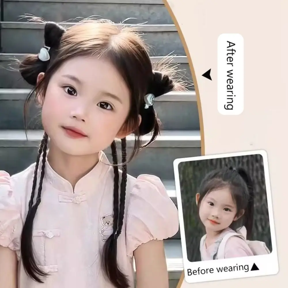Peluca de trenzas con lazo para niña – Estilo moderno - imagen 2
