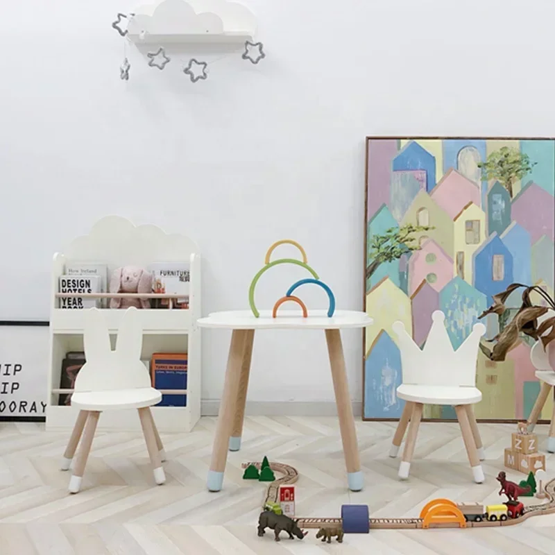 Venta caliente Juego de mesa y sillas de muebles para niños con diseño de conejo y nube de madera ecológicos - imagen 5