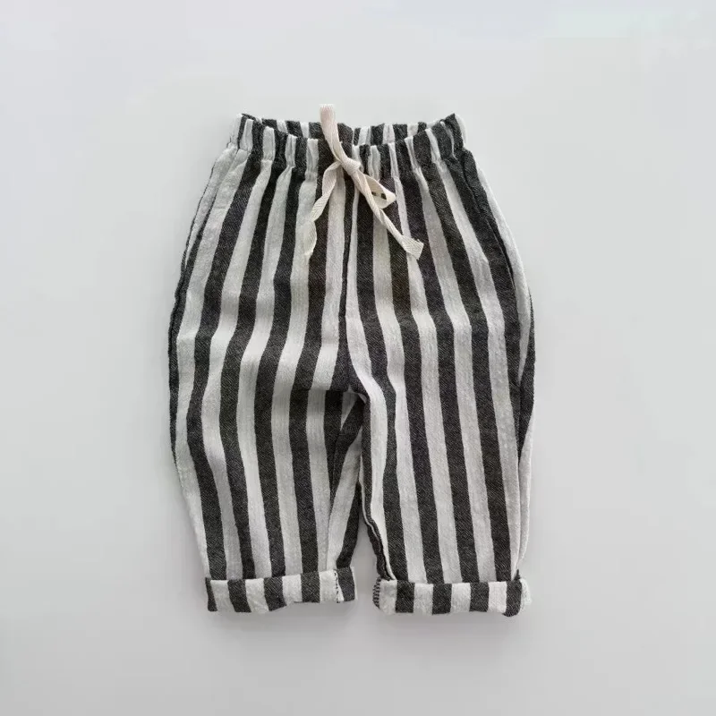 Pantalones de lino con rayas para niños – Cintura elástica - imagen 2