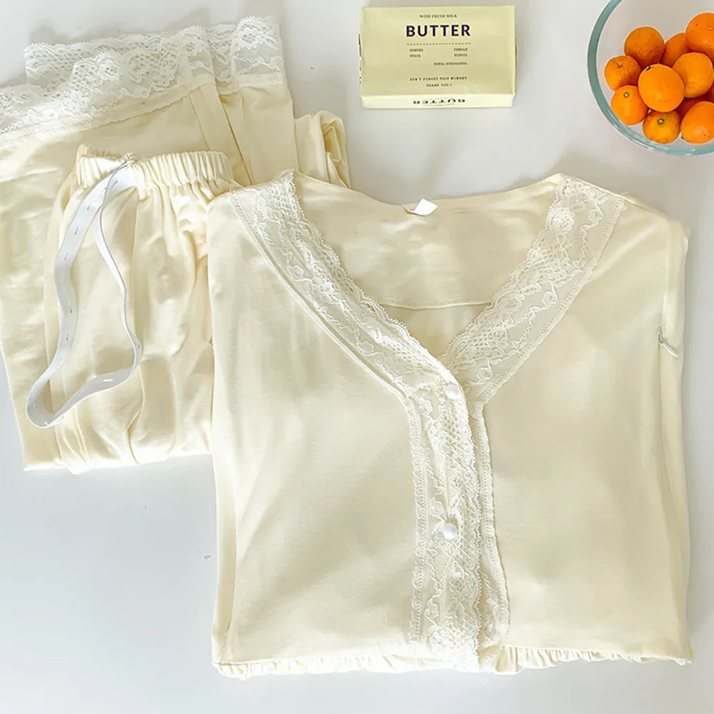 Camisón de lactancia Modal de manga larga y cuello en V - imagen 2