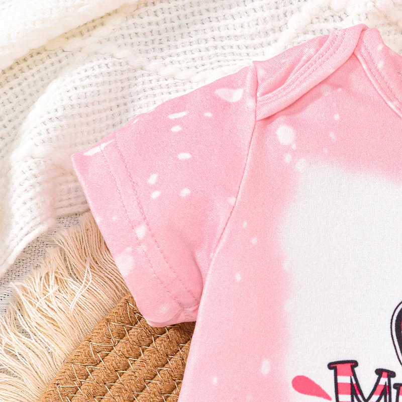 Suefunskry-Conjunto de 3 uds de Pascua para niña, pelele con estampado de letras de conejito de manga corta, pantalones acampanados con estampado de huevos, diadema con lazo, conjunto encantador - imagen 4