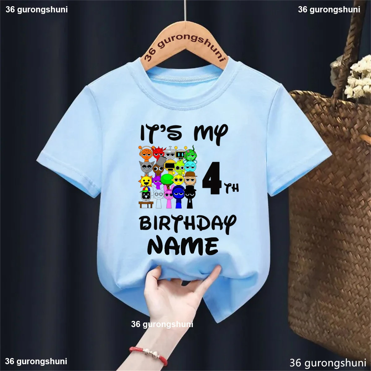Nombre personalizado Es mi juego de 4 cumpleaños Sprunki Camiseta estampada niñas/niños amantes de la música de moda ropa para niños camiseta de regalo de cumpleaños - imagen 5