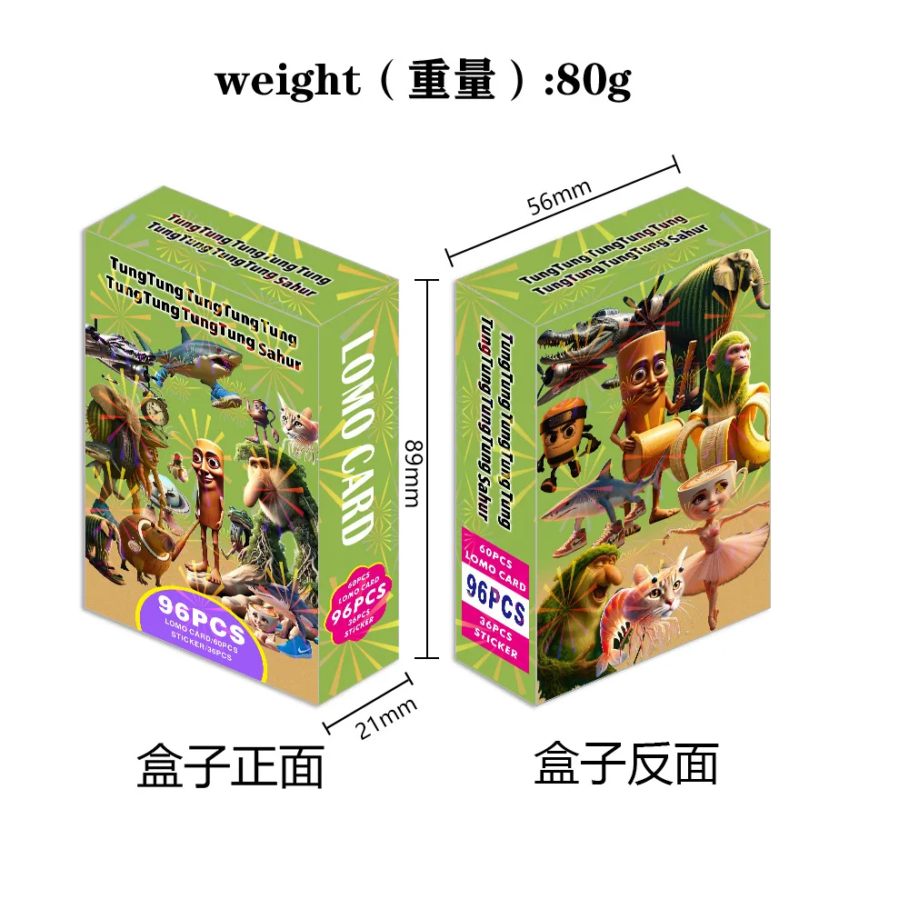 96 unids/caja TungTungSahur italiano Brainrot pegatina de madera (36 uds) + 60 uds TungTungSahur LOMO tarjetas Anime juego coleccionable - imagen 3