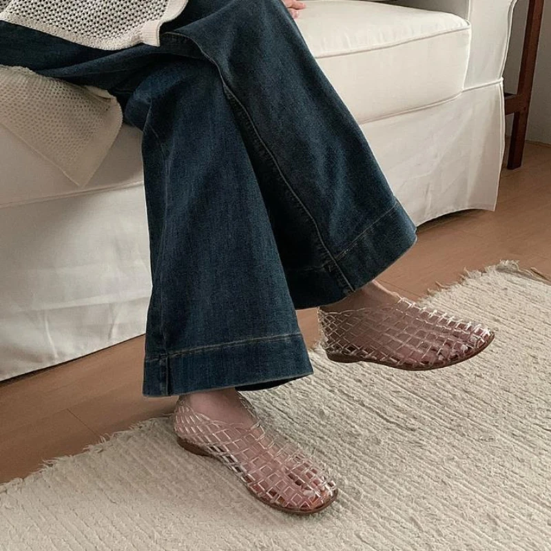 Sandalias planas para mujer con malla translúcida y PVC suave, cómodas - imagen 3