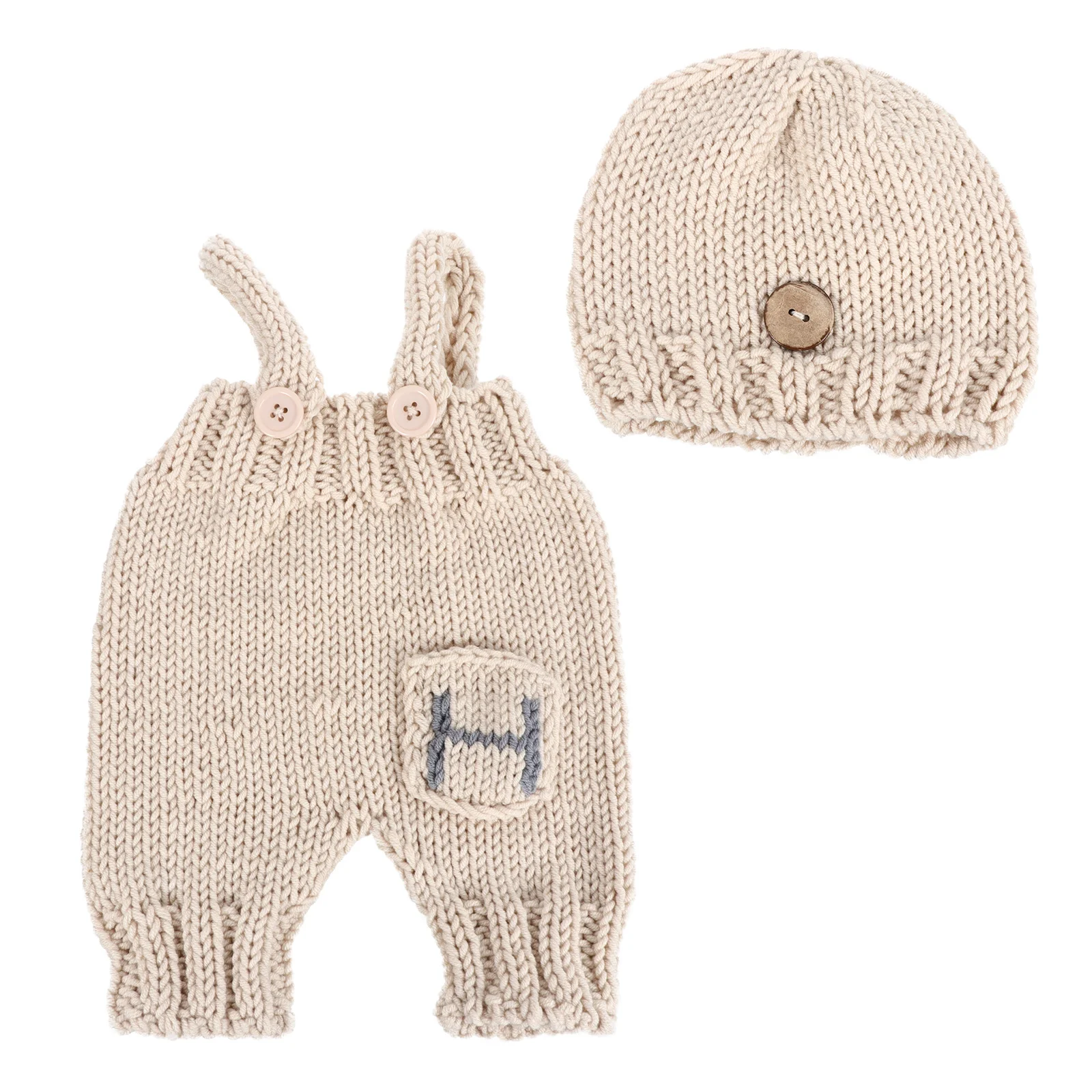 Conjunto de traje de punto para bebé con sombrero y pantalones con tirantes, bonito disfraz de bebé para accesorios de fotografía, celebración festiva de cien días - imagen 5