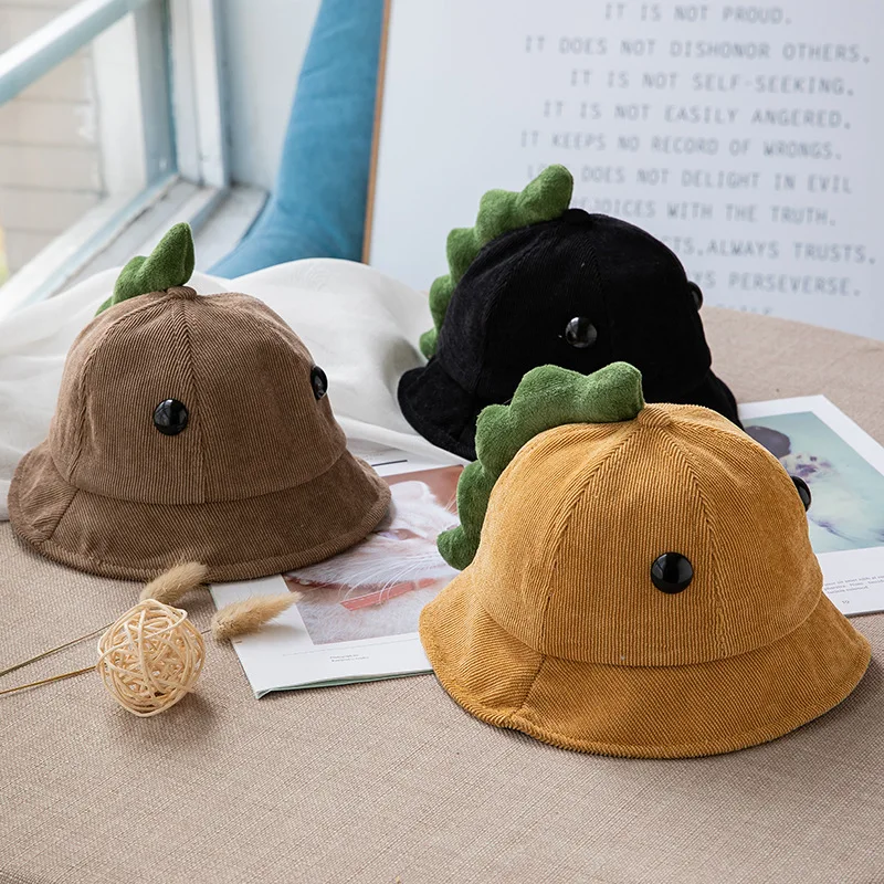 Sombrero de cubo pana niño suave diseño dinosaurio protección sol - imagen 3
