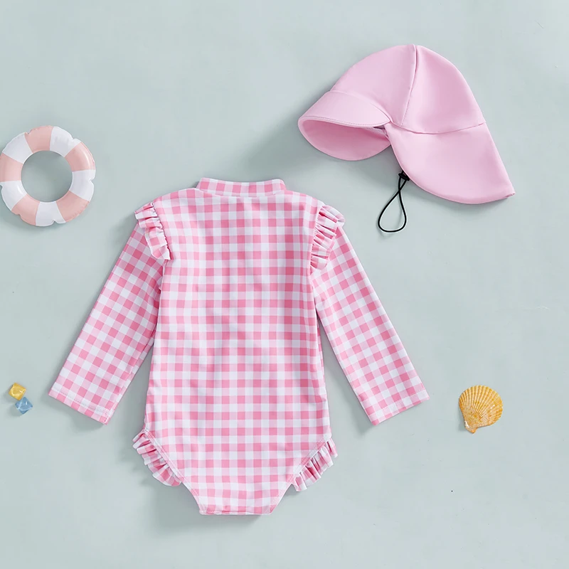 Bañador niña con protección solar UV y capucha a cuadros - imagen 2