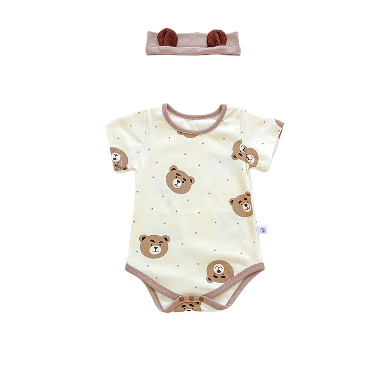 Pelele de oso para recién nacido con diadema – Mono infantil de verano - imagen 3