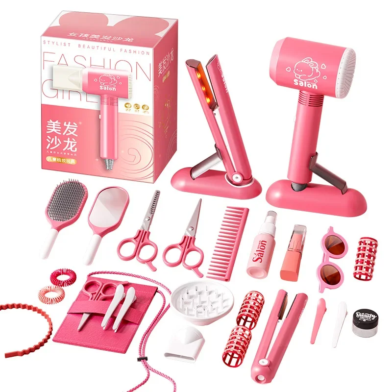 Juego de salón de belleza para niñas, juguete de peluquería, Kit de corte de pelo con secador de pelo, delantal de tijera y accesorios de estilismo - imagen 5