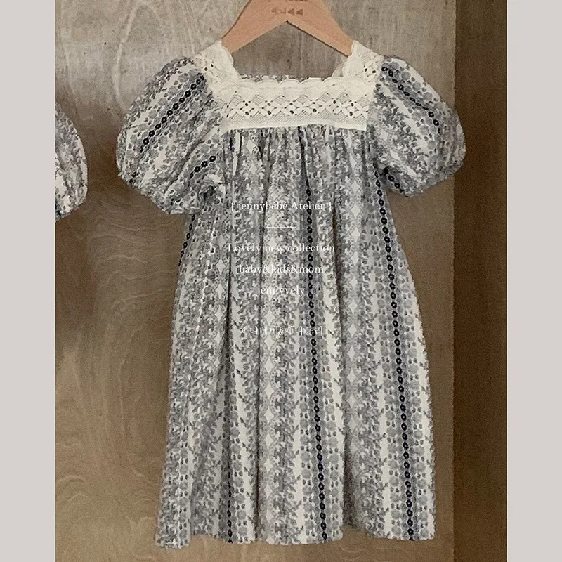 Vestido infantil de encaje floral vintage de manga corta - imagen 2