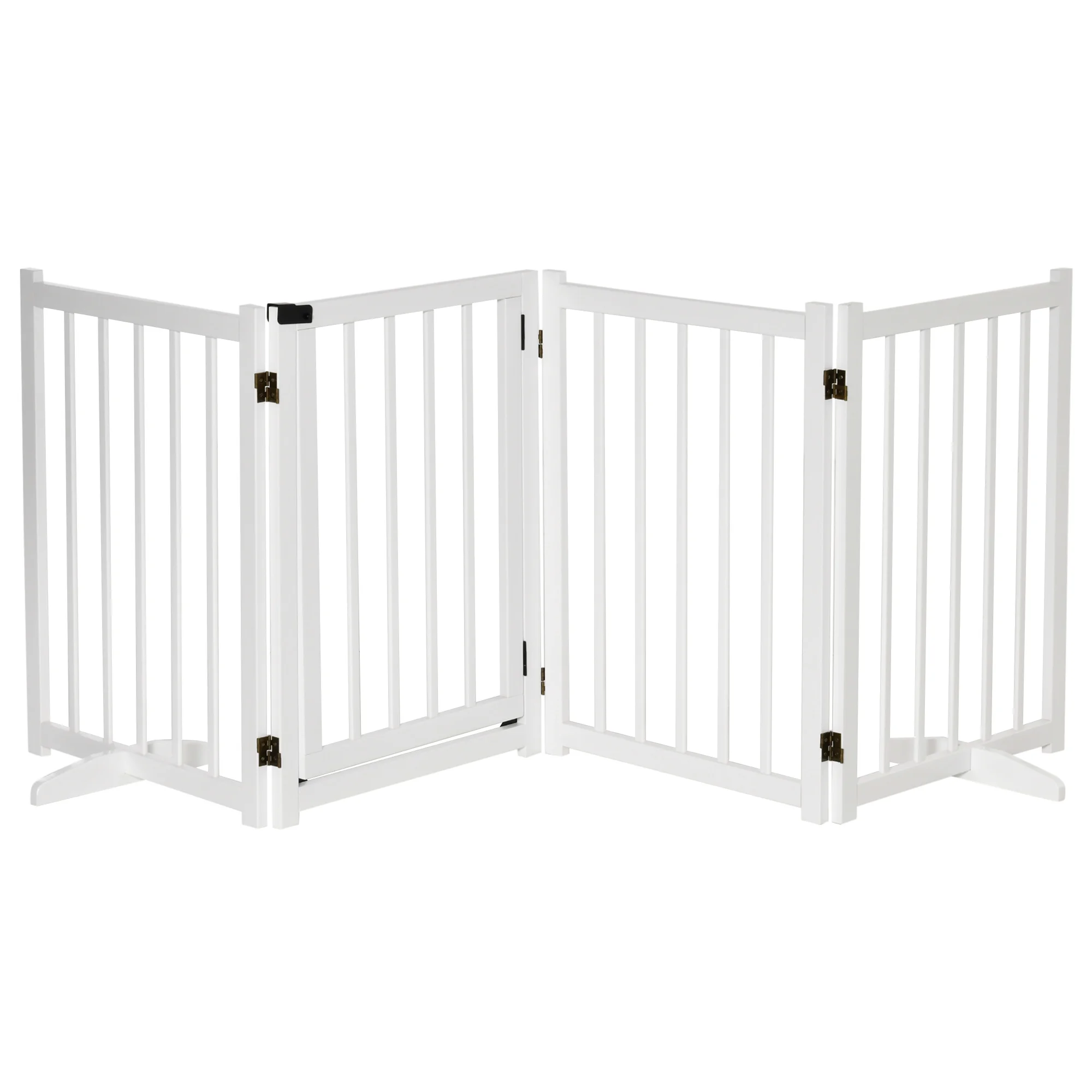 PawHut Barrera para Perros Plegable Valla para Perros Pequeños y Medianos de 4 Paneles con Puerta Barrera de Seguridad de Madera para Escaleras Pasillos 237,5x36x80 cm Blanco - imagen 2