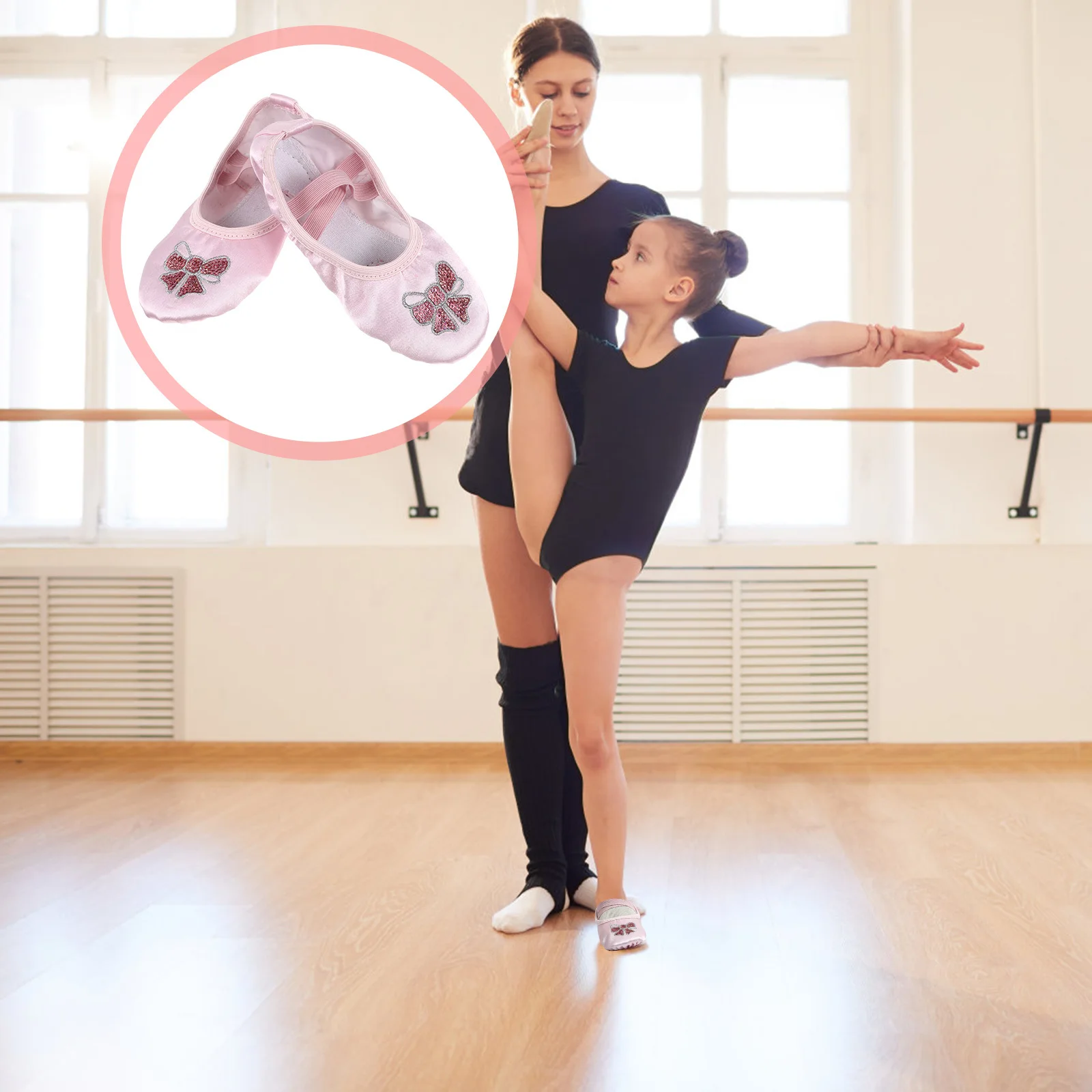 1 par de zapatillas de Ballet elásticas con suela para niños, zapatillas de práctica antideslizantes, ligeras y cómodas, color rosa, talla 26