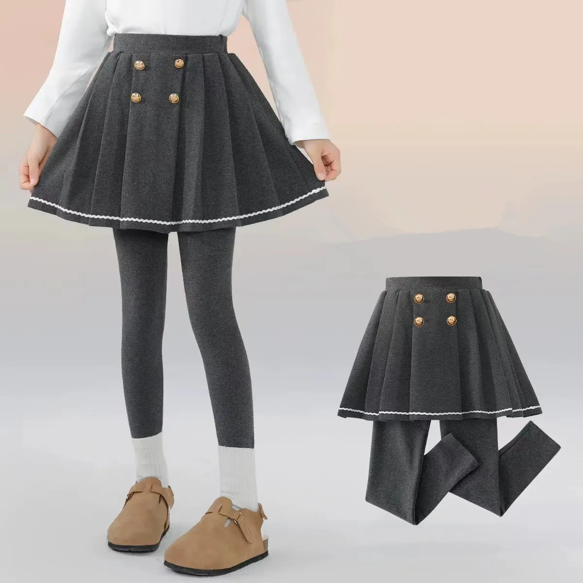 Nueva llegada de algodón flaco grande niños niñas falda Leggings alto elástico sólido primavera adolescentes pantalones de Yoga para 120-160 cm - imagen 3