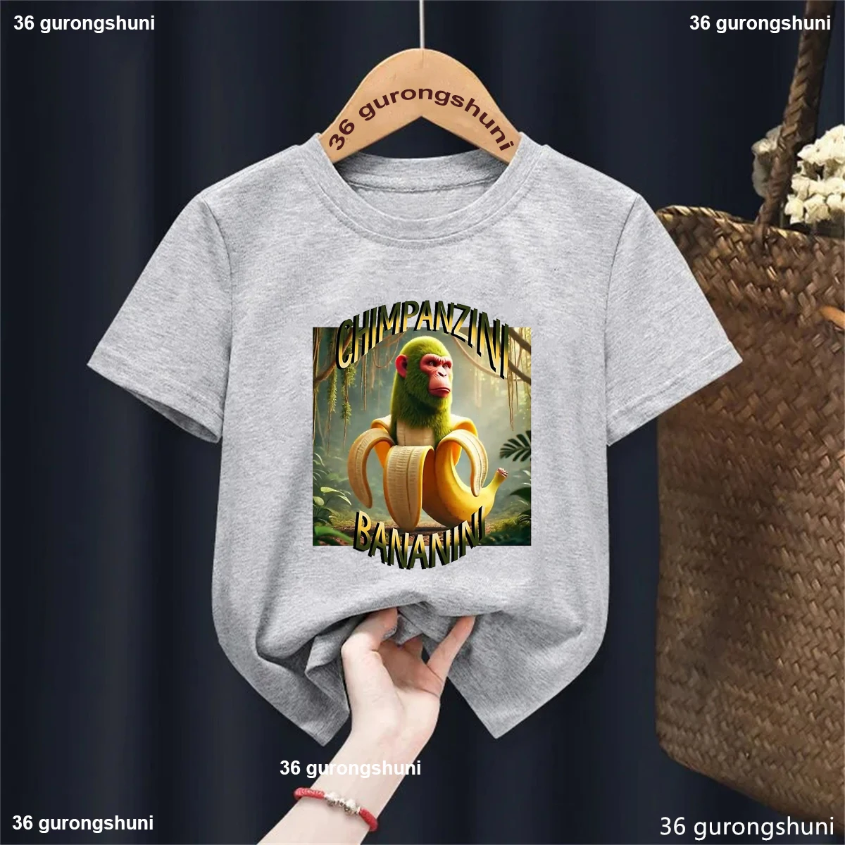 Camiseta con estampado con dibujo de mono italiano Brainrot Chimpanzini Bananini, ropa divertida Kawaii para niños y niñas, camiseta sólida - imagen 5