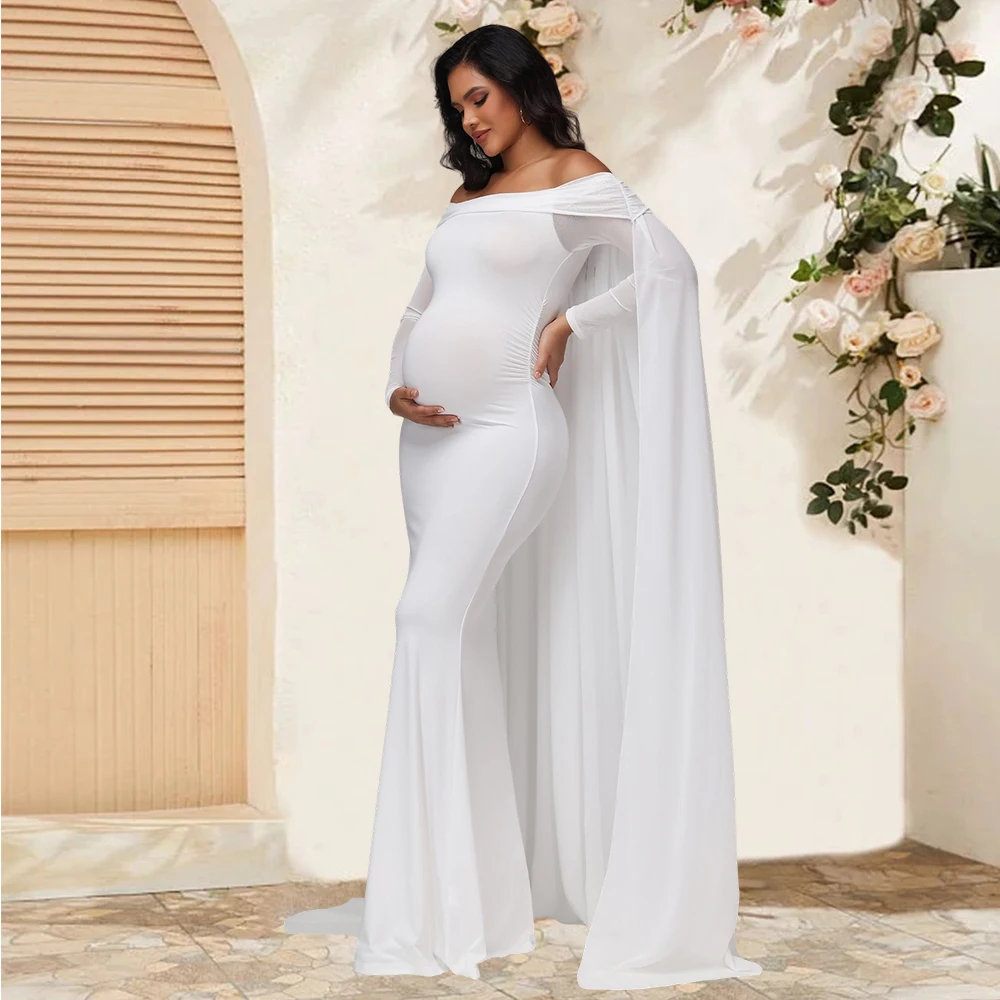 Vestido embarazo malla con chal sirena para fotos premamá - imagen 4