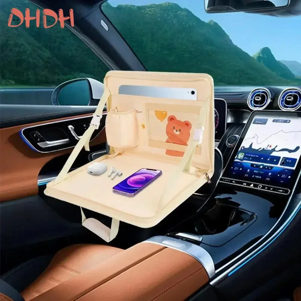 Mesa de trabajo multifuncional para coche, bolsa de almacenamiento plegable, bandeja para asiento trasero de coche, mesa, volante, escritorio para ordenador portátil, organizador de coche, bandejas de comida - imagen 3