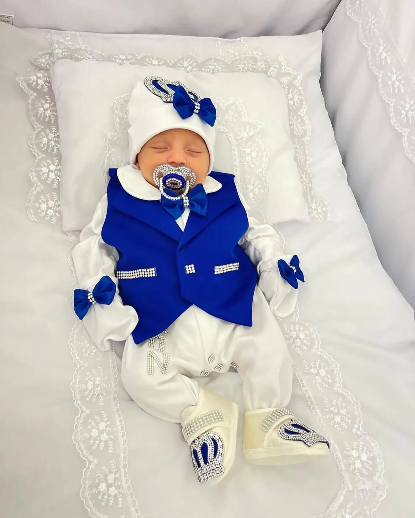 Dollbling, 6 uds., corona para niña, salida de Hospital, trajes ostentosos para niña recién nacida, conjunto de canastilla para niña, traje personalizado para niña - imagen 3