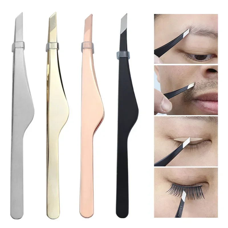 Clip adhesivo para párpados dobles, pinzas para pestañas y cejas de acero inoxidable, herramientas de maquillaje, pinzas para depilación con punta inclinada, herramientas de belleza - imagen 2
