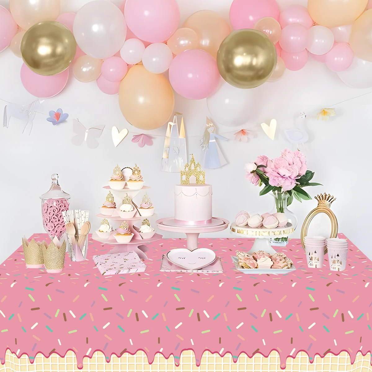 Mantel desechable de Donut rosa, cubierta de mesa de Donut, decoración de fiesta de 1er cumpleaños para niñas, suministros de boda y cumpleaños para niños, Baby Shower - imagen 5