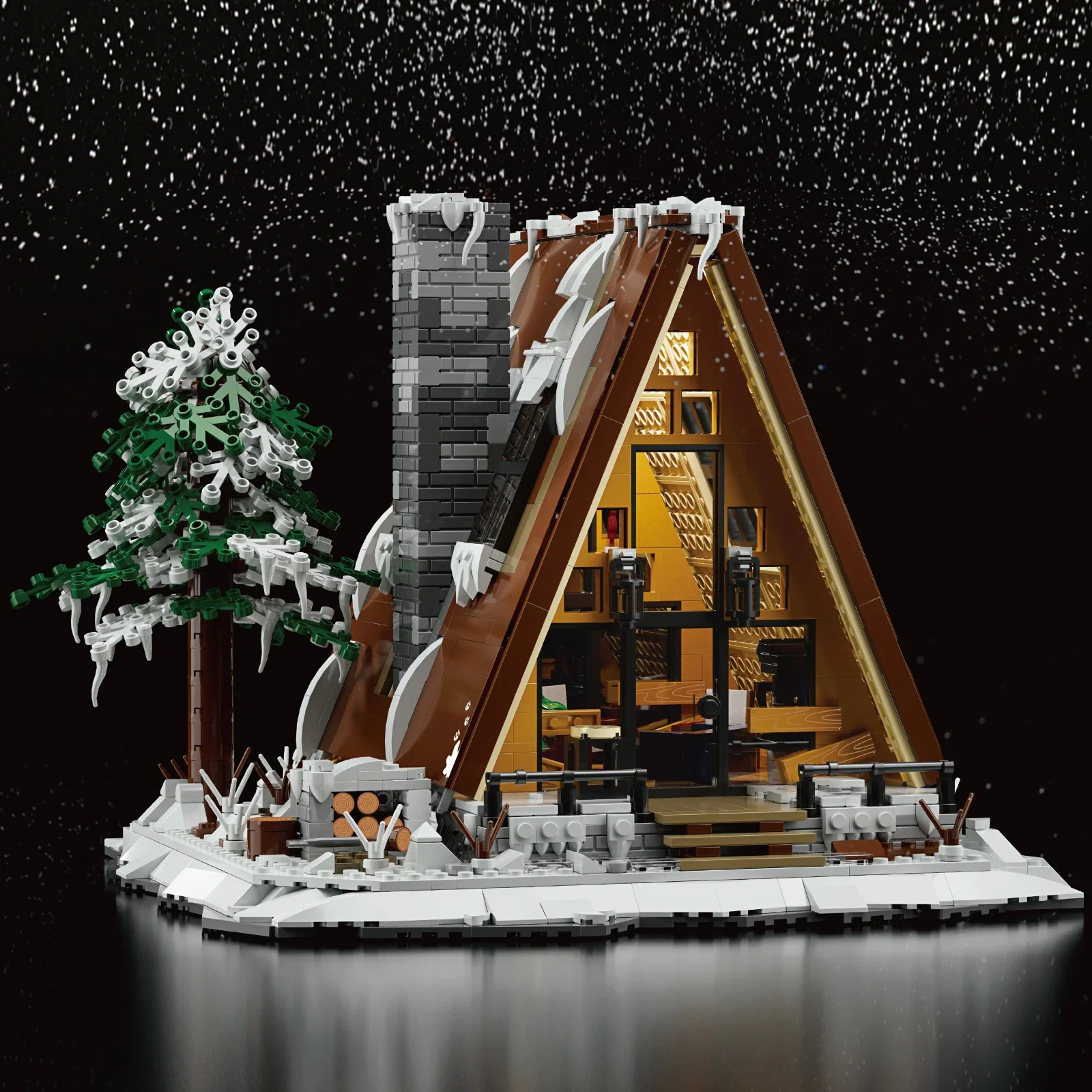 Cabaña de nieve navideña con árbol – Bloques construcción - imagen 5