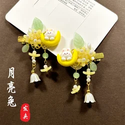 Horquilla infantil con borla de conejo de jade – estilo antiguo