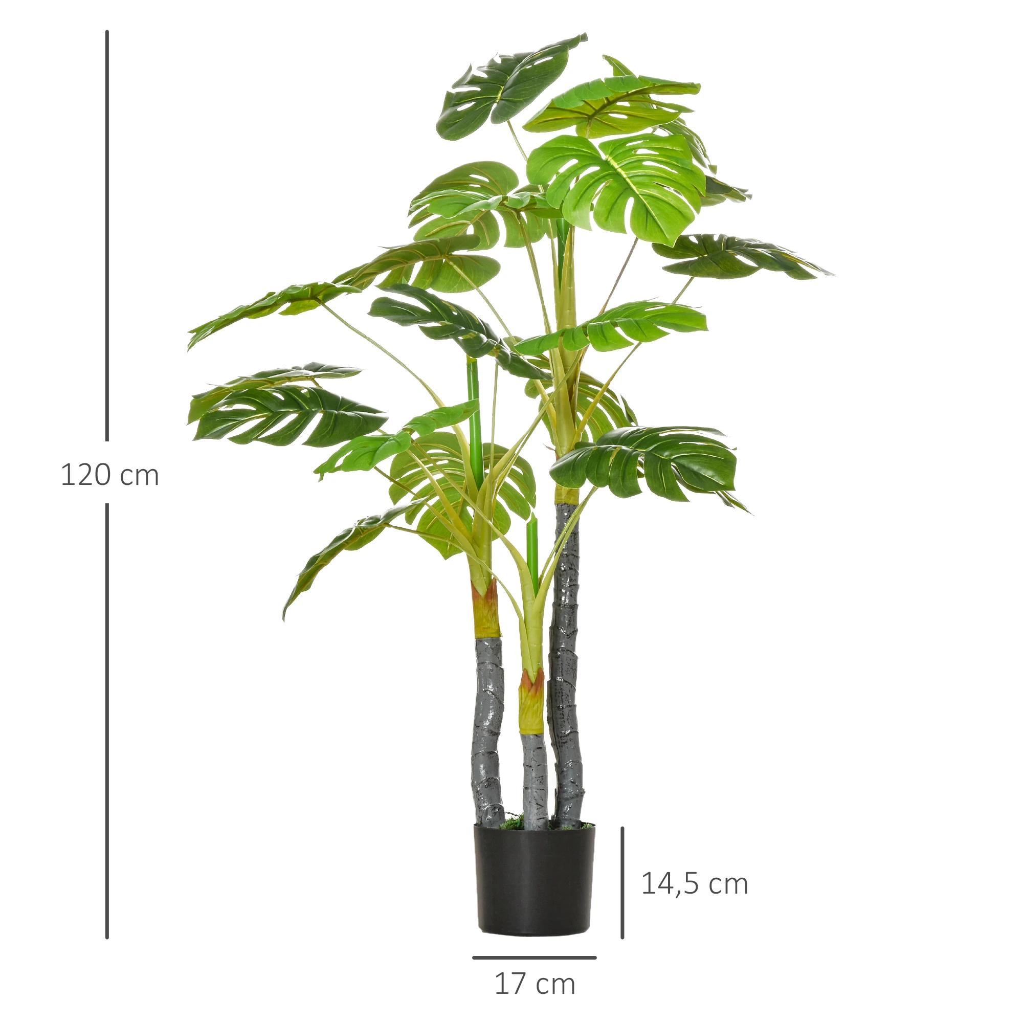 HOMCOM Planta Monstera Artificial 120 cm con Maceta y 20 Hojas Realistas Planta Tropical Decorativa para Hogar Salón Dormitorio Interior y Exterior Verde - imagen 3