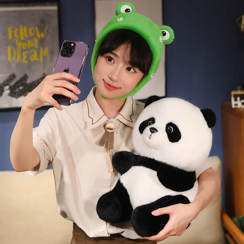 Panda de peluche de alta calidad, muñeco suave de 25/35/45CM, sombrero de rana, juguete bonito, regalos de cumpleaños y Navidad - imagen 4