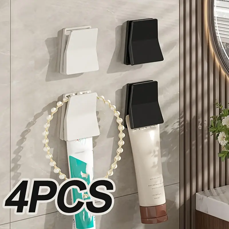 Minimalist Space Saving Toothbrush Holder Multi-Purpose No Punch Storage Organizer Hanging Clip 4PCS Wall Mounted Storage Rack