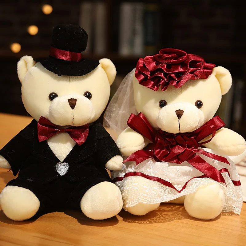 Casuales de bodas creativos de osos de peluche (par): juguetes de peluche para novia y novio: ¡perfectos para decoración de automóviles de bodas y regalos de matrimonio románticos! - imagen 3