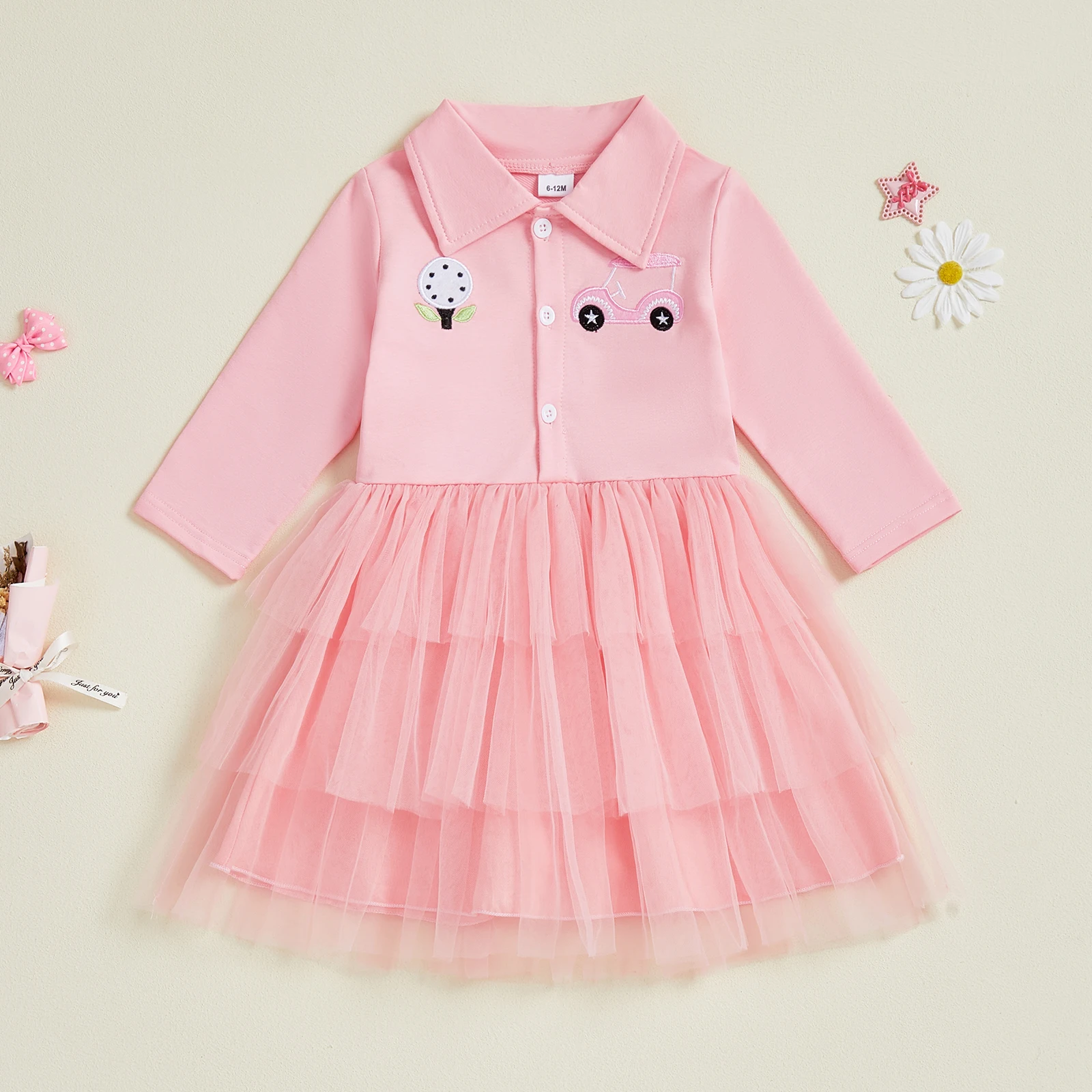 Tregren Vestido bordado para niñas de corte A con tul y manga larga - imagen 2