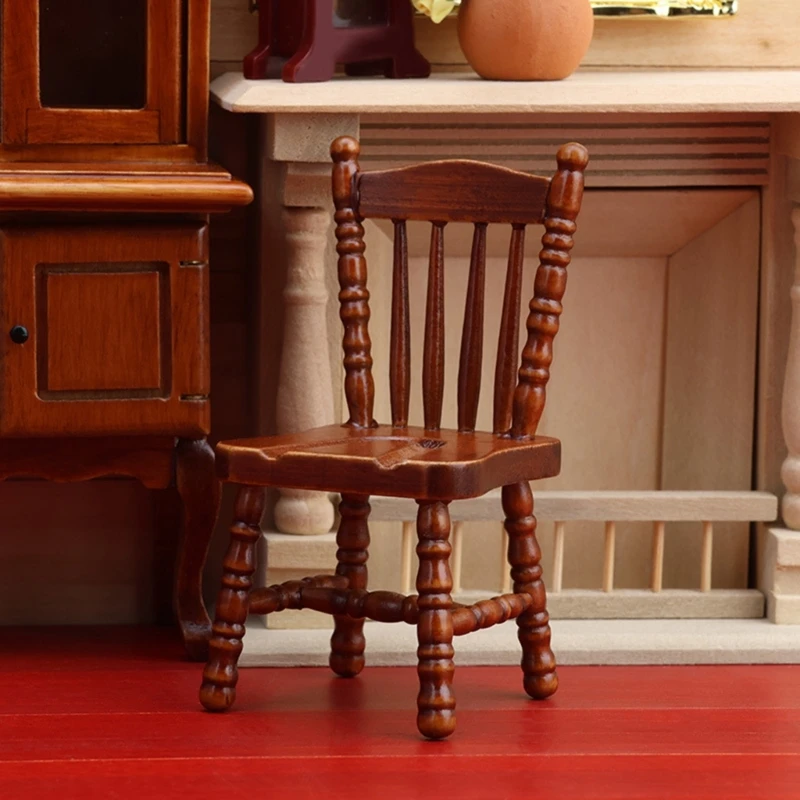 Casa de muñecas a escala 1:12, silla de madera Vintage en miniatura, modelo Mini casa de muñecas, cocina, escena de sala de estar, Mini silla de comedor de madera, decoración - imagen 4