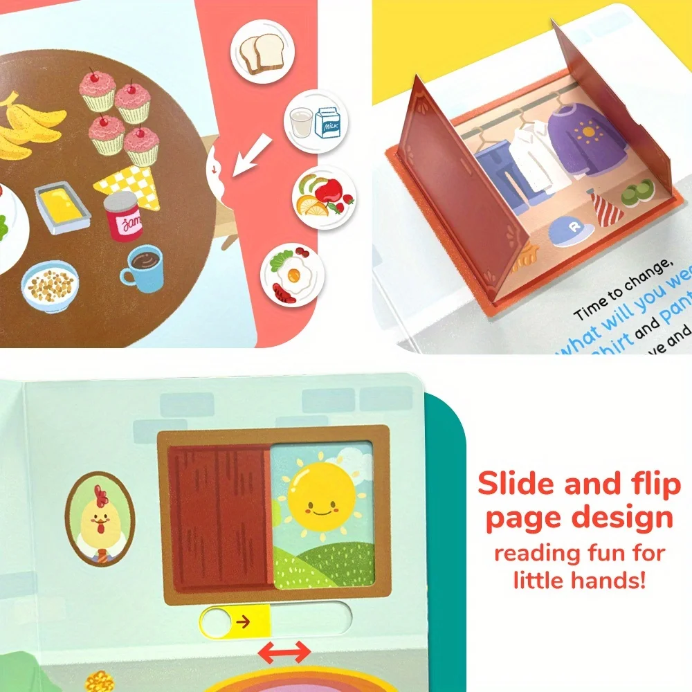 Libro pequeño de empuje y tracción para niños, tema de cepillado de dientes de hipopótamo, hábitos de higiene Personal, libro de organización de educación temprana, regalo - imagen 4