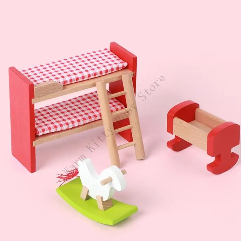 XXFE Juego Muebles en Miniatura Madera, Accesorios Escena para Dormitorio, Cocina y baño para niños pequeños, Juego - imagen 5