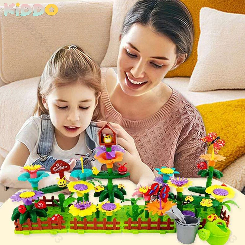 꽃밭 빌딩 장난감 교육용 STEM 장난감 정원 놀이 세트 꽃 쌓기 장난감 DIY 조립 블록 모델 크리스마스 선물 - imagen 2