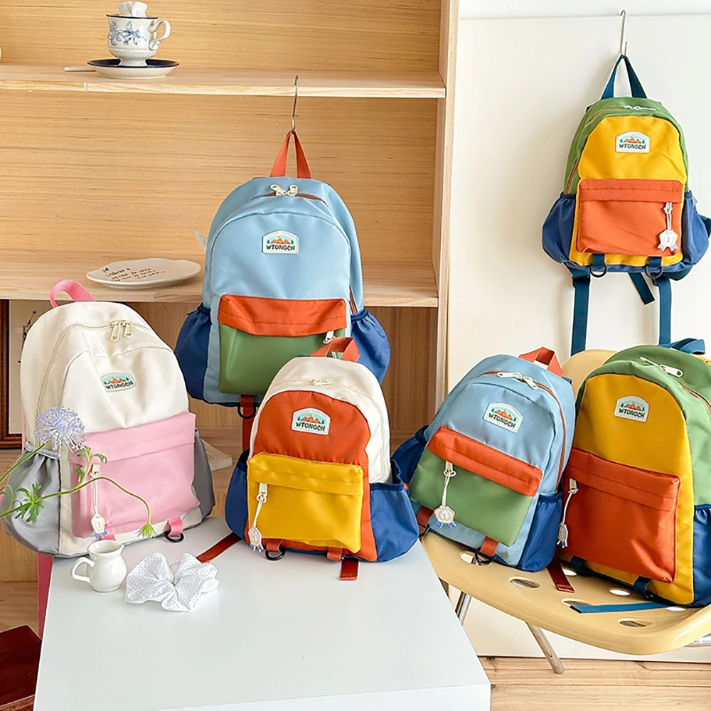 Mochila escolar infantil de bloques de color ligera y resistente - imagen 3