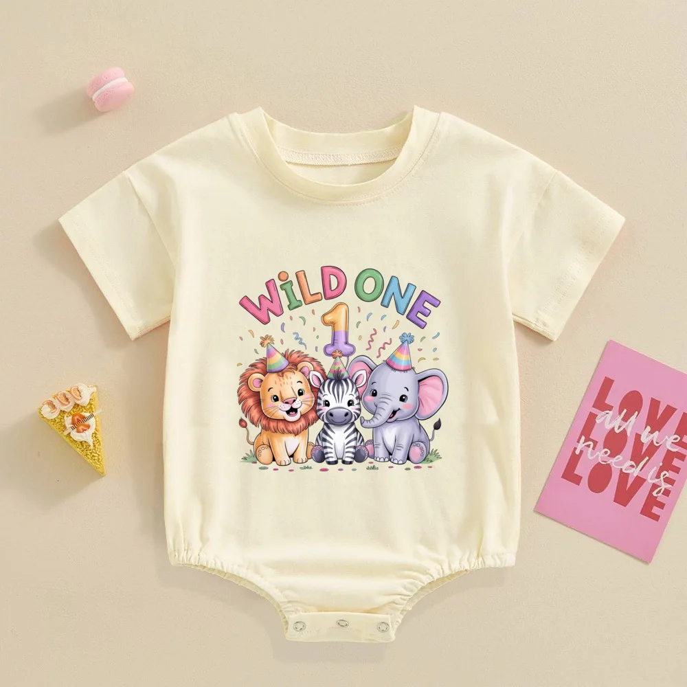 Pelele con estampado de animales salvajes para bebé, traje de fiesta de cumpleaños de jungla, mono de gran tamaño, mono salvaje, regalo de ducha infantil - imagen 3