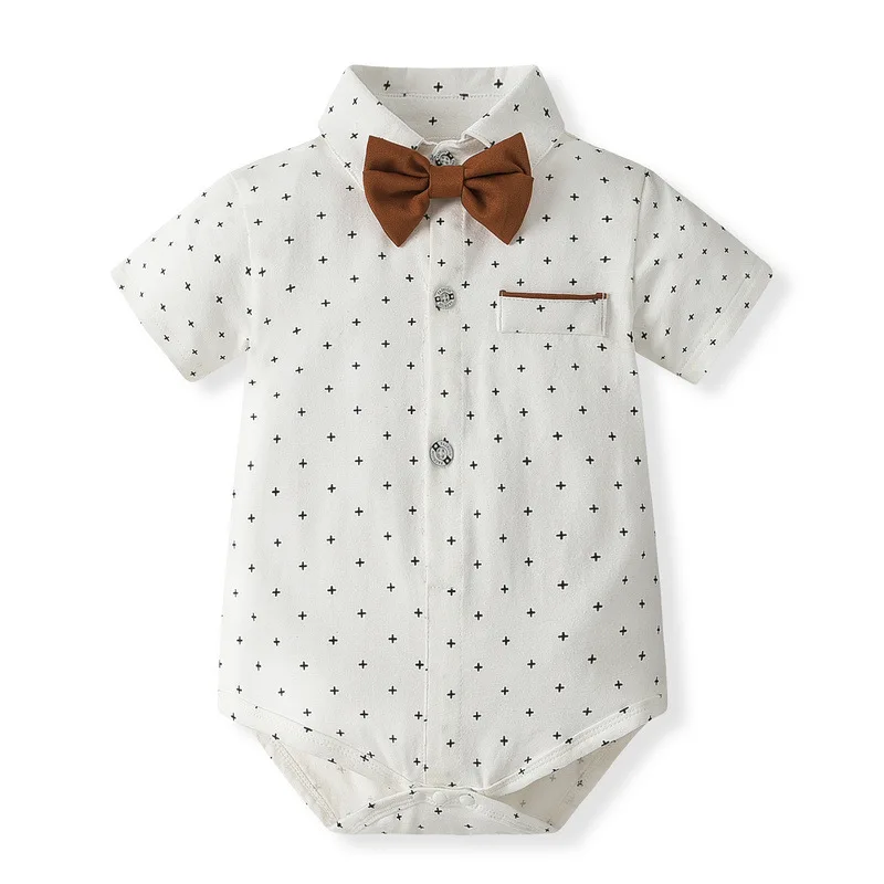 Conjuntos de 4 piezas de ropa de verano para bebés recién nacidos, moda coreana, Tops de manga corta con lazo para caballero + Pantalones cortos, ropa para niños pequeños B082 - imagen 3