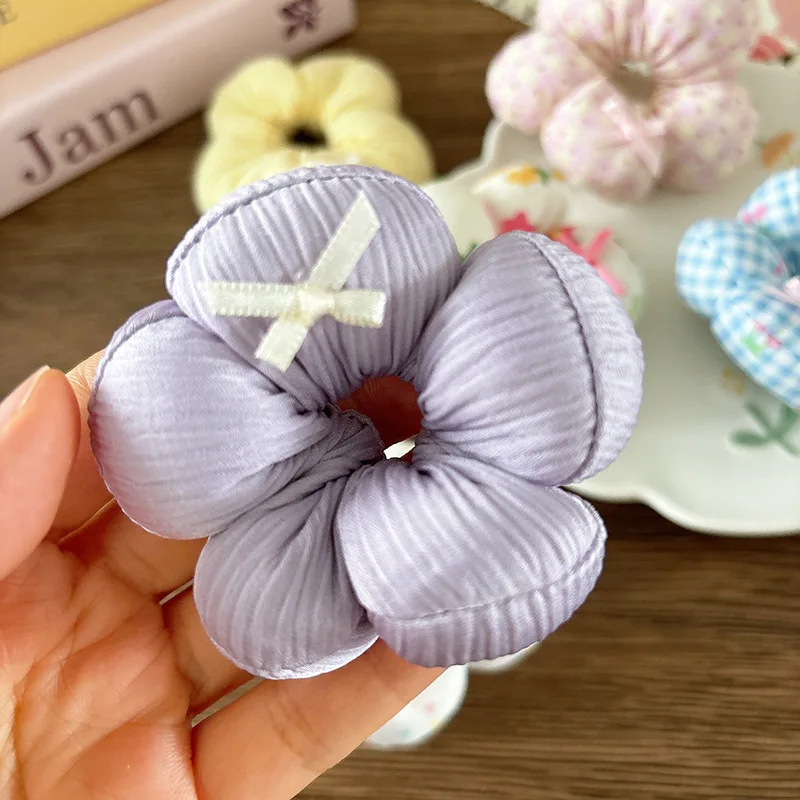 Primavera Verano dulce tela versátil algodón tridimensional flor intestino anillo Floral arco niña bola pelo anillo - imagen 2