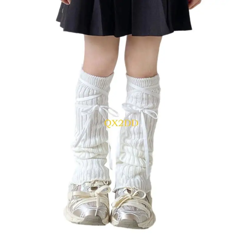 Mangas calcetines QX2D TIPA Fashionable Bowknot Girls Calcetines apilables Capacidades piernas cómodas para ropa diaria y - imagen 2