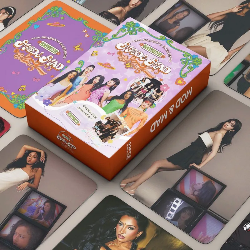 55 Uds. Tarjeta de colección K-katseye de grupo para niñas, tarjetas pequeñas de dibujos animados de Anime Mod & Mad, regalos de tarjetas Lomo de estilo coreano a la moda para estudiantes