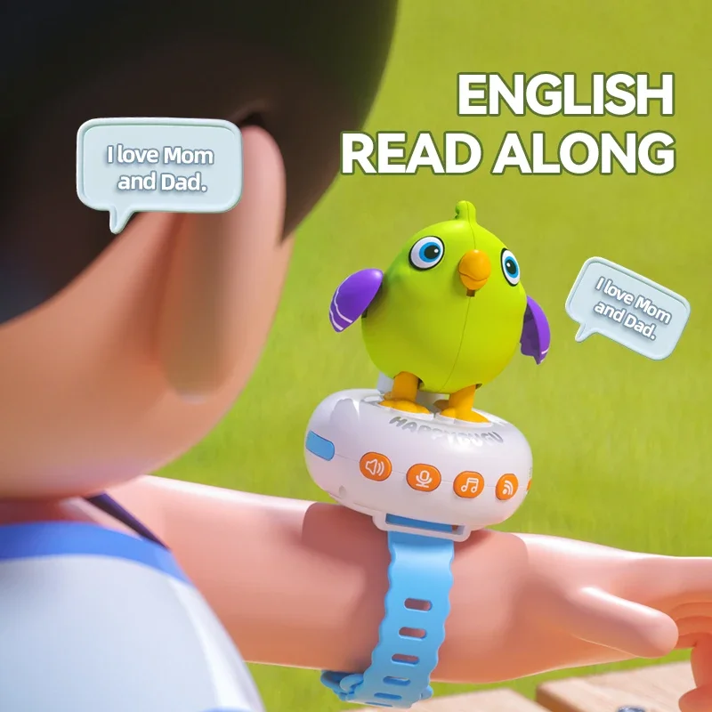 Reloj de pájaro parlante eléctrico para niños, dispositivo electrónico educativo con registro de inducción controlado por sonido, repetidor para mascotas - imagen 2